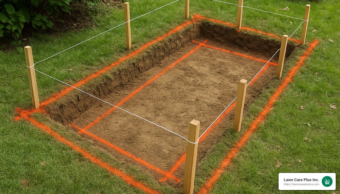 foundation preparation process showing marked layout - retaining wall foundation