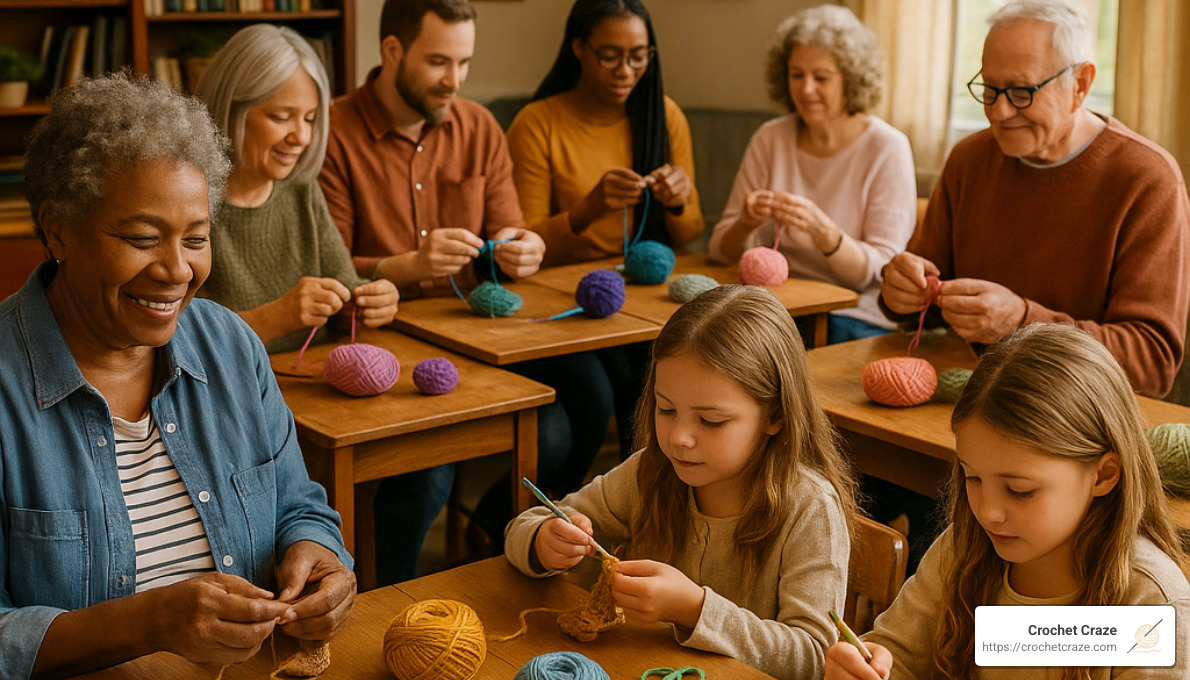people participating in a crochet workshop - crochet scarf patterns