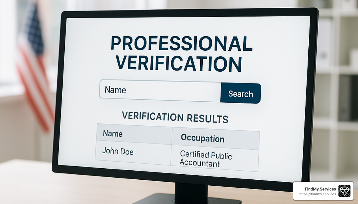 computer screen showing a verification website - Certified speech therapist