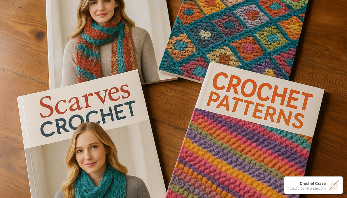 collection of crochet pattern books and magazines - crochet scarf patterns