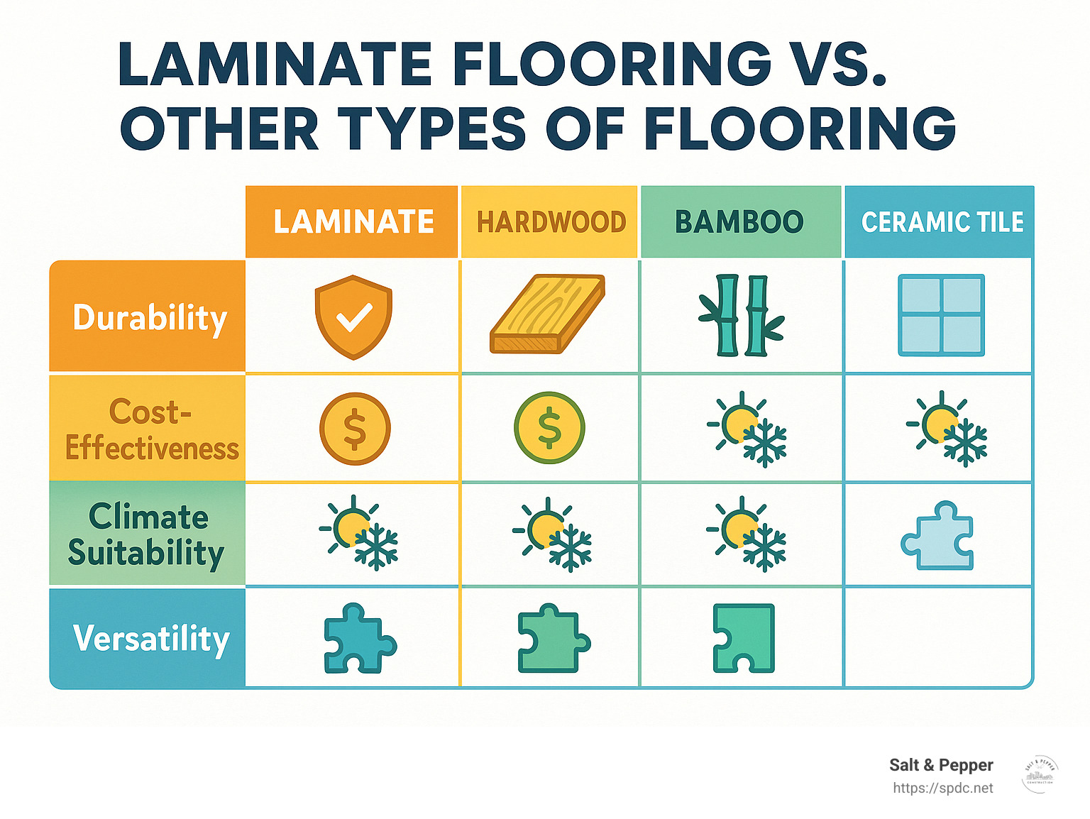 Comparison table of laminate and other flooring types - laminate flooring installation tampa infographic Comparison table of laminate and other flooring types - laminate flooring installation tampa infographic