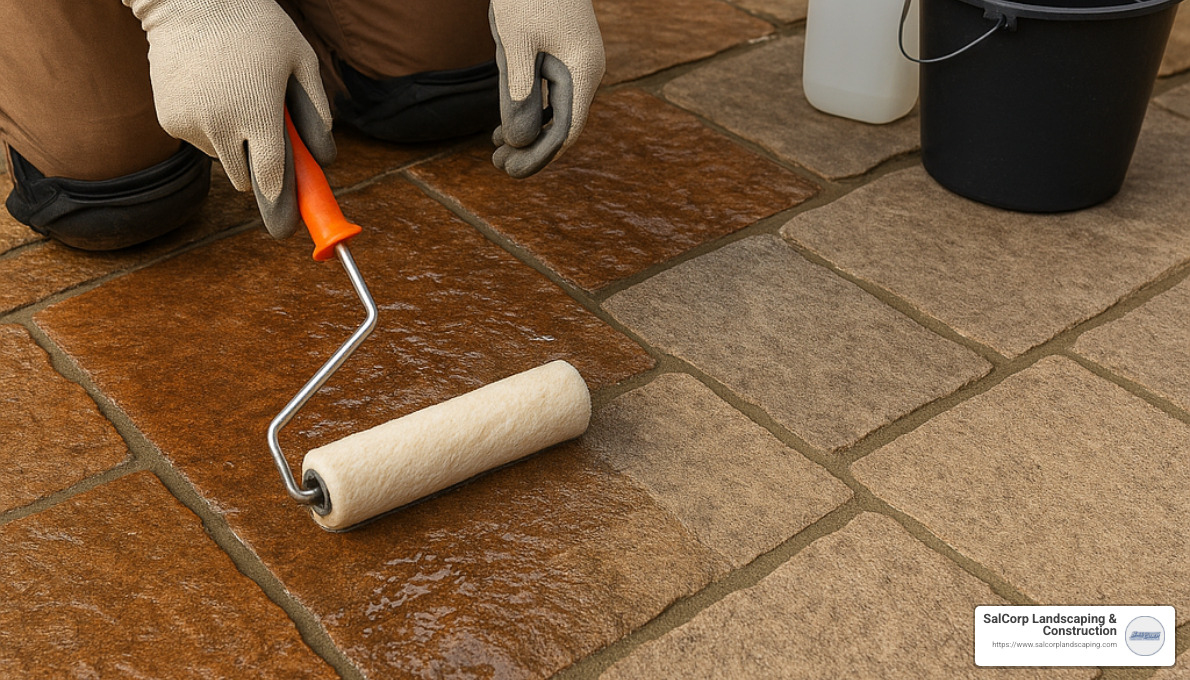 hardscape maintenance showing cleaning and sealing of stone patio - Hardscapers Near Me