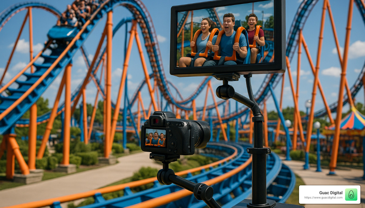 Personalized video capture system at a theme park roller coaster - personalized video marketing solution amusement park