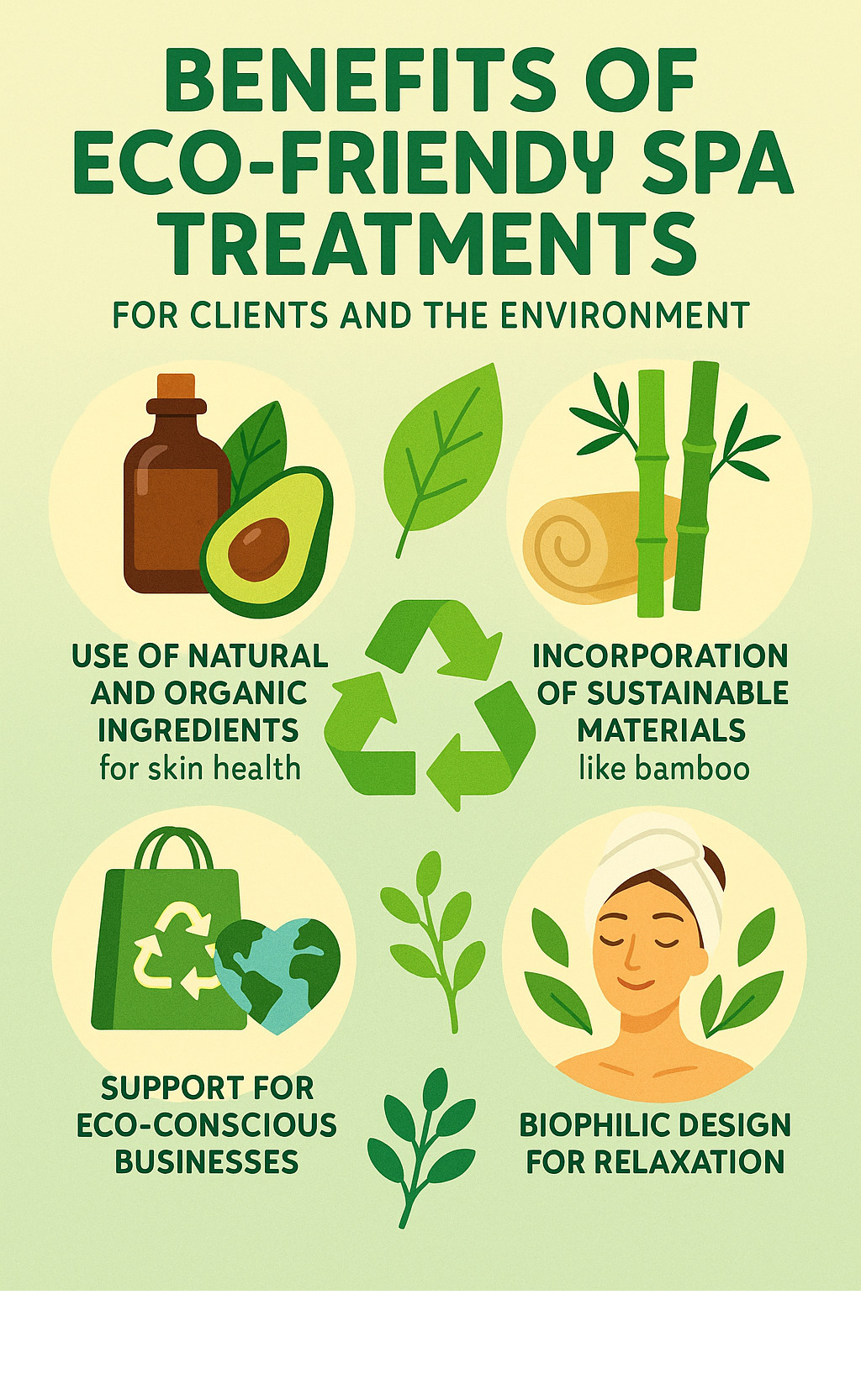 Benefits of eco-friendly spa treatments for clients and the environment - Eco-friendly spa treatments infographic 