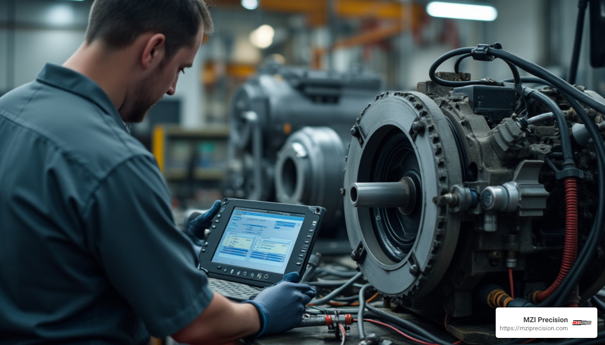 technician using advanced diagnostic equipment on industrial motor - electric motor service and repair technician using advanced diagnostic equipment on industrial motor - electric motor service and repair