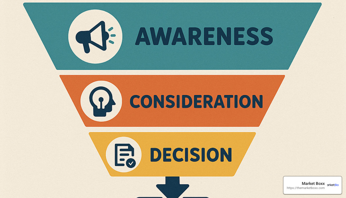 Content marketing funnel showing awareness, consideration and decision stages - b2b lead generation