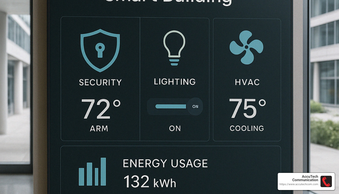 整合智慧建築控制儀表板顯示安全、照明、暖通冷氣機和能源使用-辦公樓安全系統