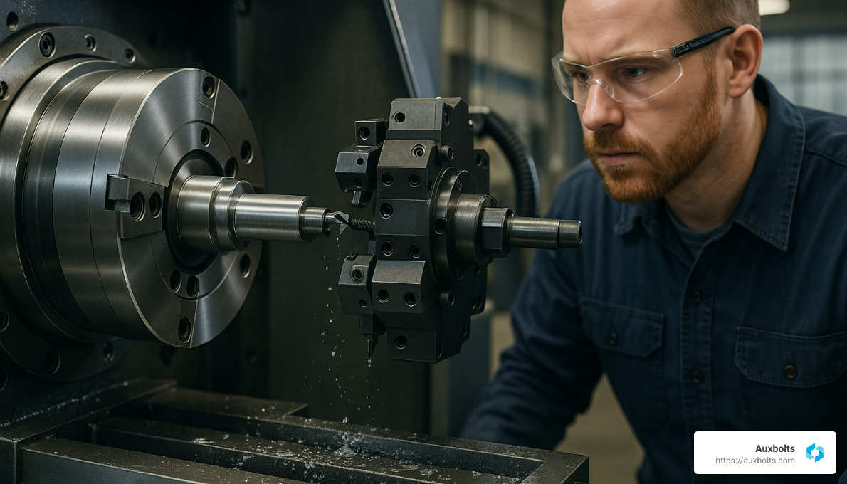 Custom bolt manufacturing process showing machining and threading - custom bolts manufacturers