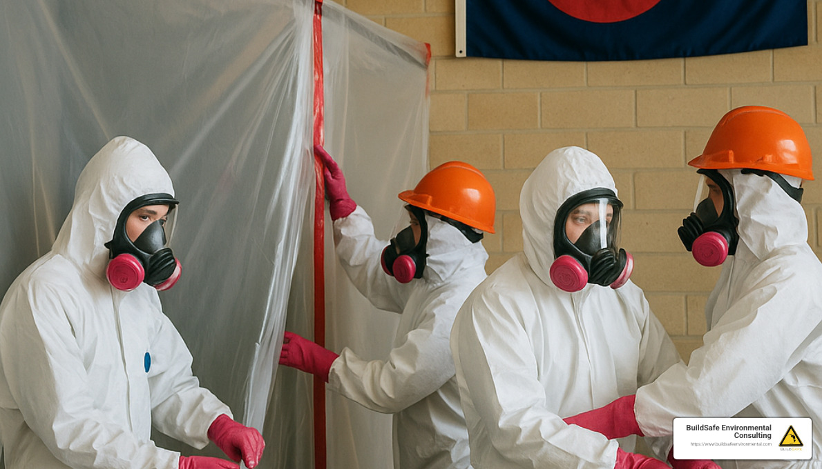 asbestos abatement team at work - asbestos abatement contractors colorado