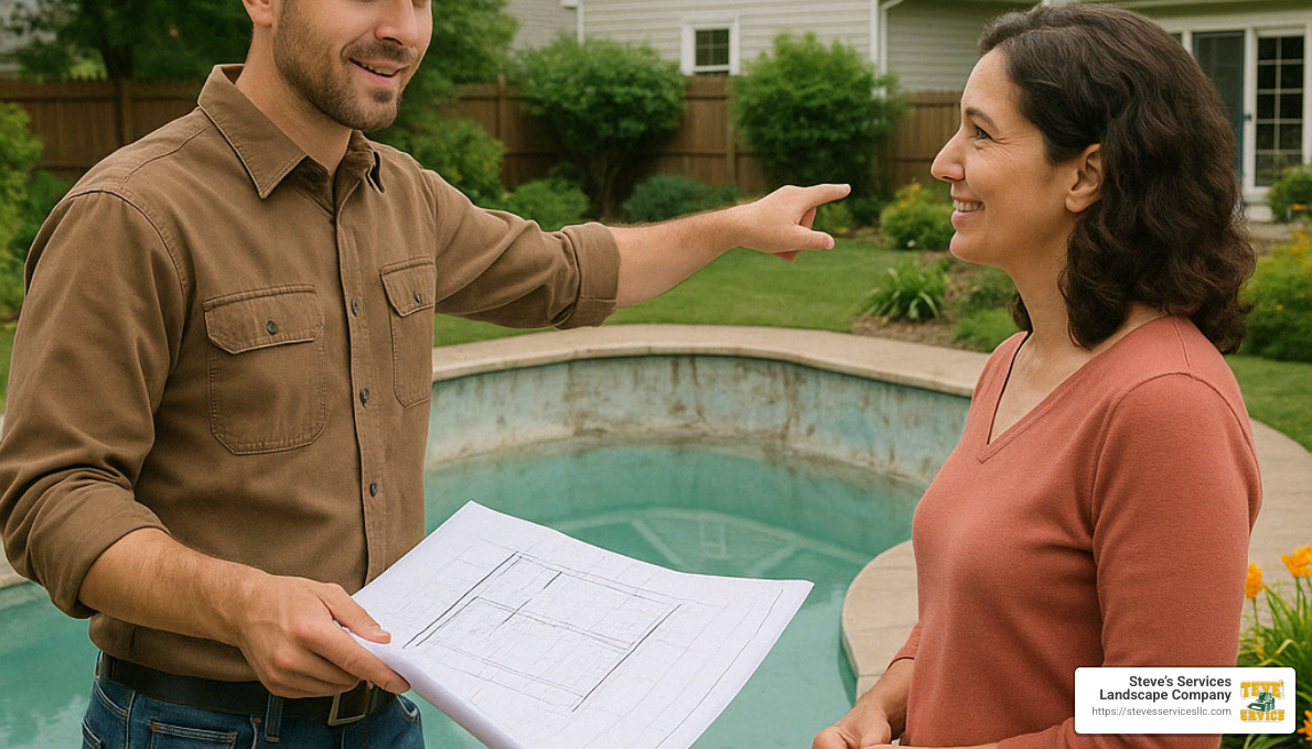 contractor meeting with homeowner to discuss pool demolition - swimming pool demolition contractors