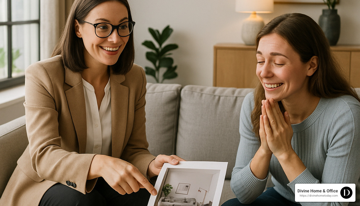 Designer helping client avoid costly design mistakes - interior design consultation