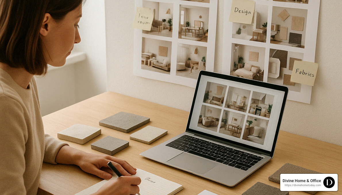 Client preparing for interior design consultation with mood boards and notes - interior design consultation