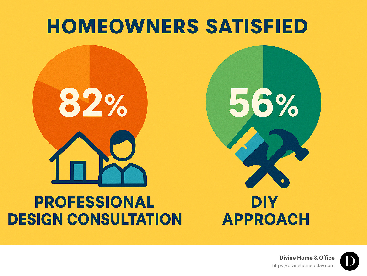 Statistics showing the percentage of homeowners who are satisfied with professional design consultations versus DIY approaches - interior design consultation infographic 