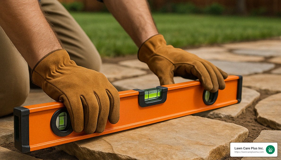 leveling flagstone during installation - flagstone patio installation