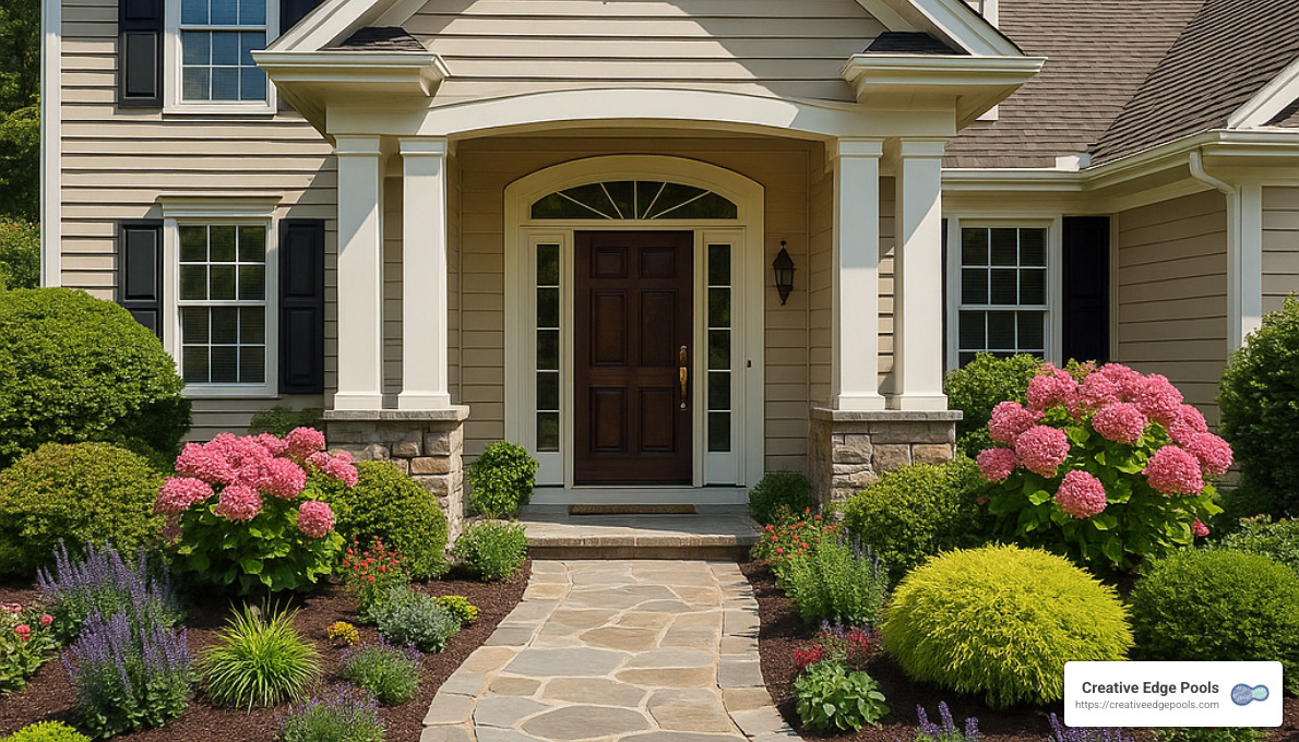 front entrance with stone walkway and landscaping - hardscape service front entrance with stone walkway and landscaping - hardscape service