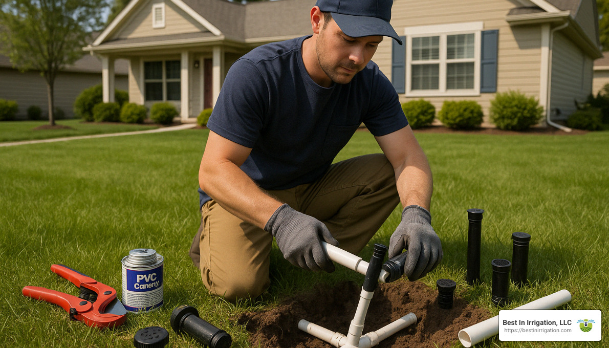 maintenance being performed on an underground system - underground grass watering system