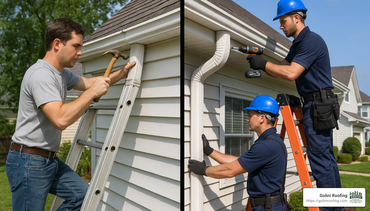 DIY repair vs professional downspout repair - downspout repair near me DIY repair vs professional downspout repair - downspout repair near me