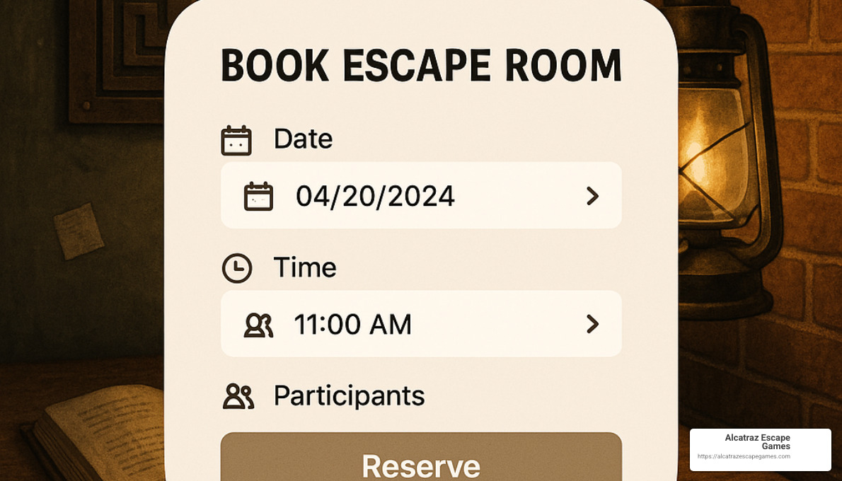 Booking interface for escape room reservation - enigma escape room