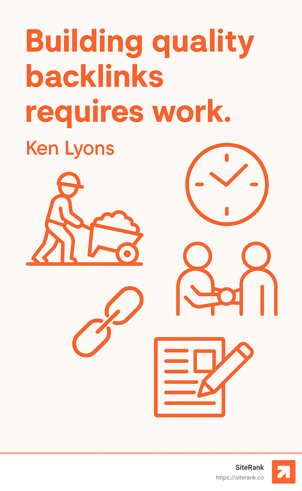 quote from Ken Lyons about backlink building requiring work - creating backlinks for seo infographic quote from Ken Lyons about backlink building requiring work - creating backlinks for seo infographic