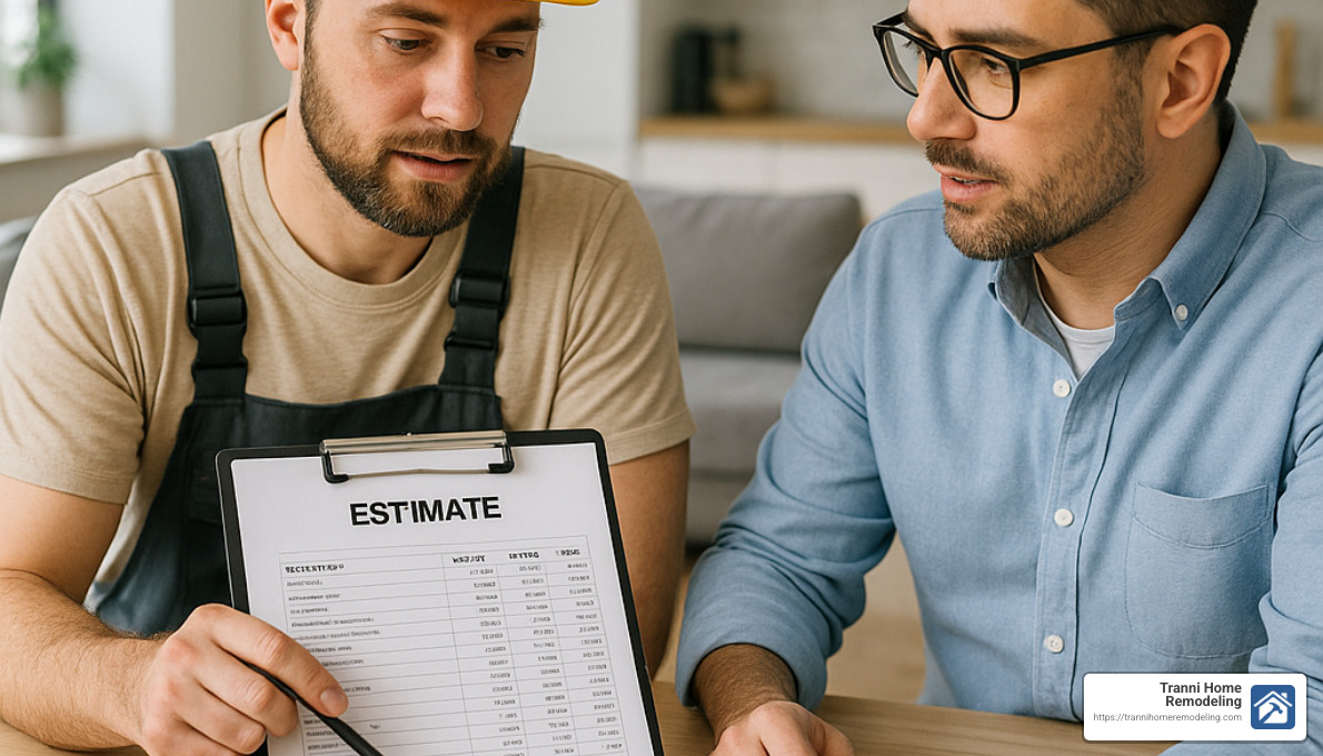 contractor reviewing a detailed estimate with homeowner - composite decking installer near me