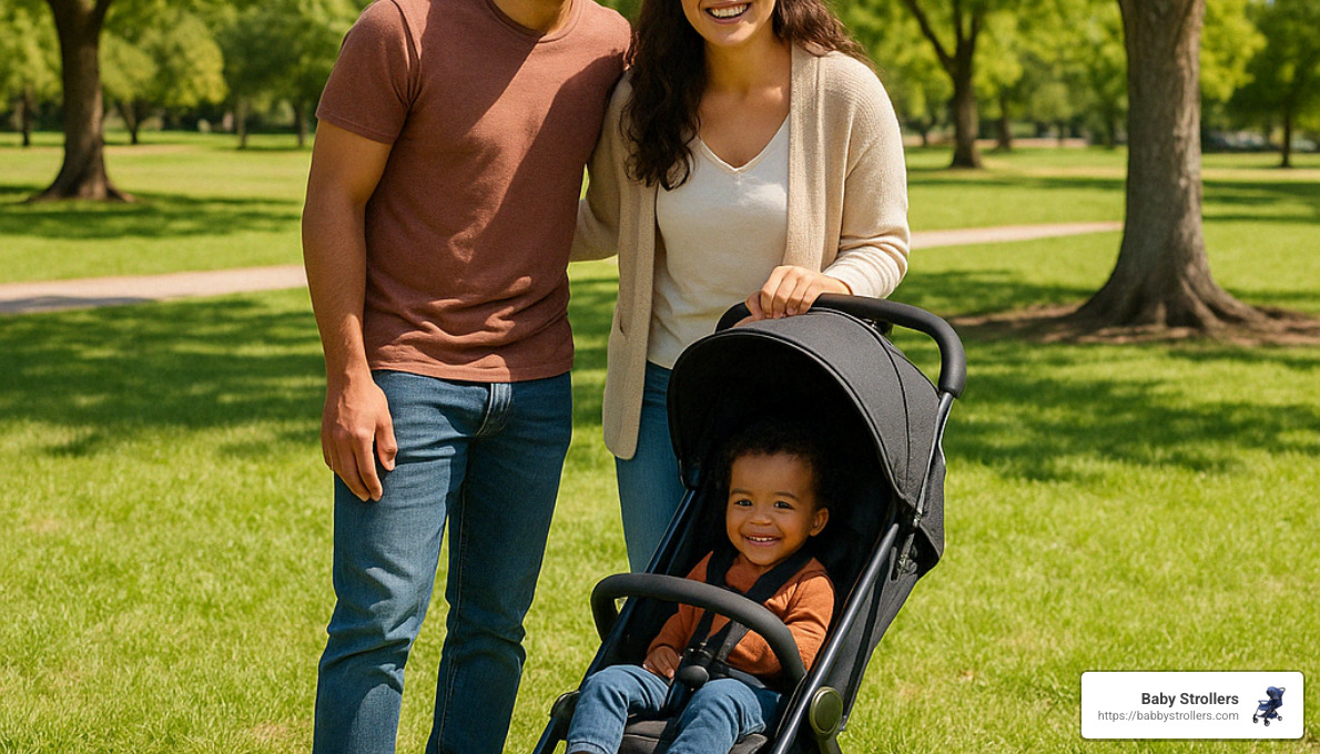 happy family with stroller - affordable compact strollers