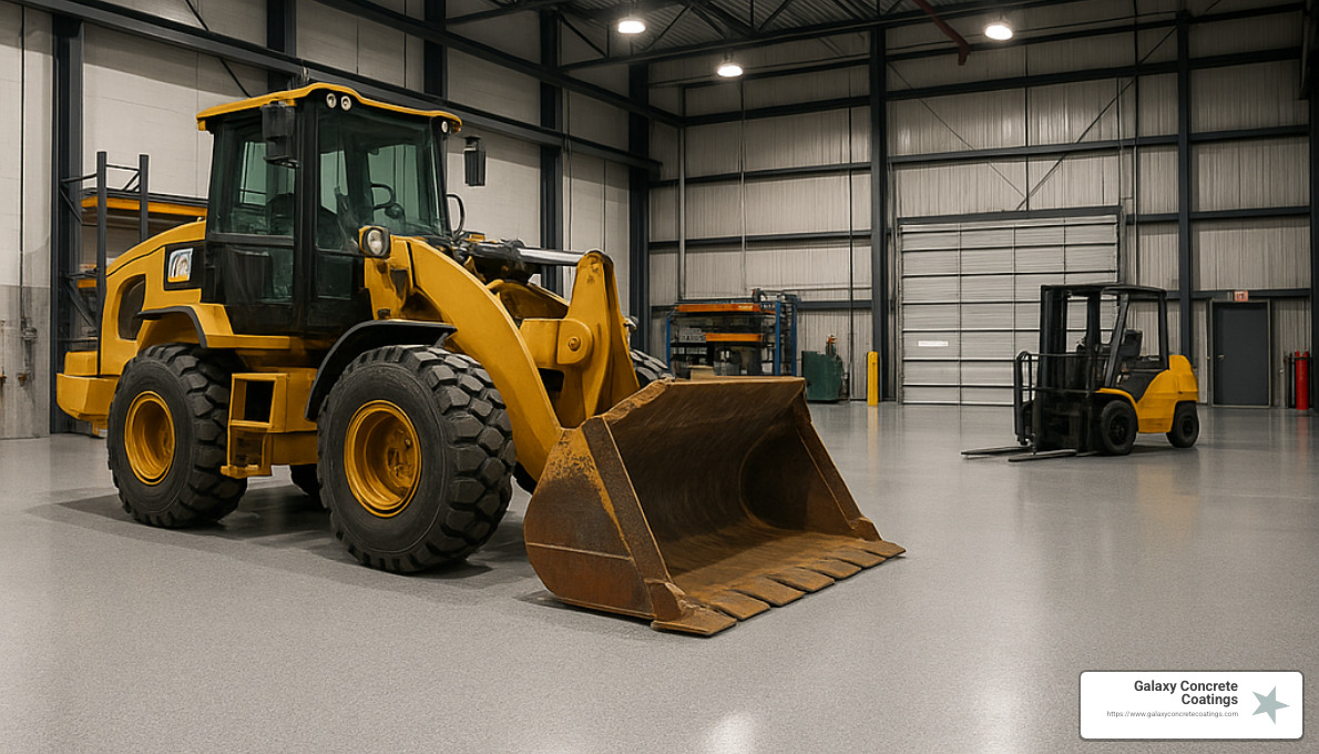 industrial warehouse with polyaspartic flooring showing heavy equipment and high traffic resistance - custom epoxy floors industrial warehouse with polyaspartic flooring showing heavy equipment and high traffic resistance - custom epoxy floors