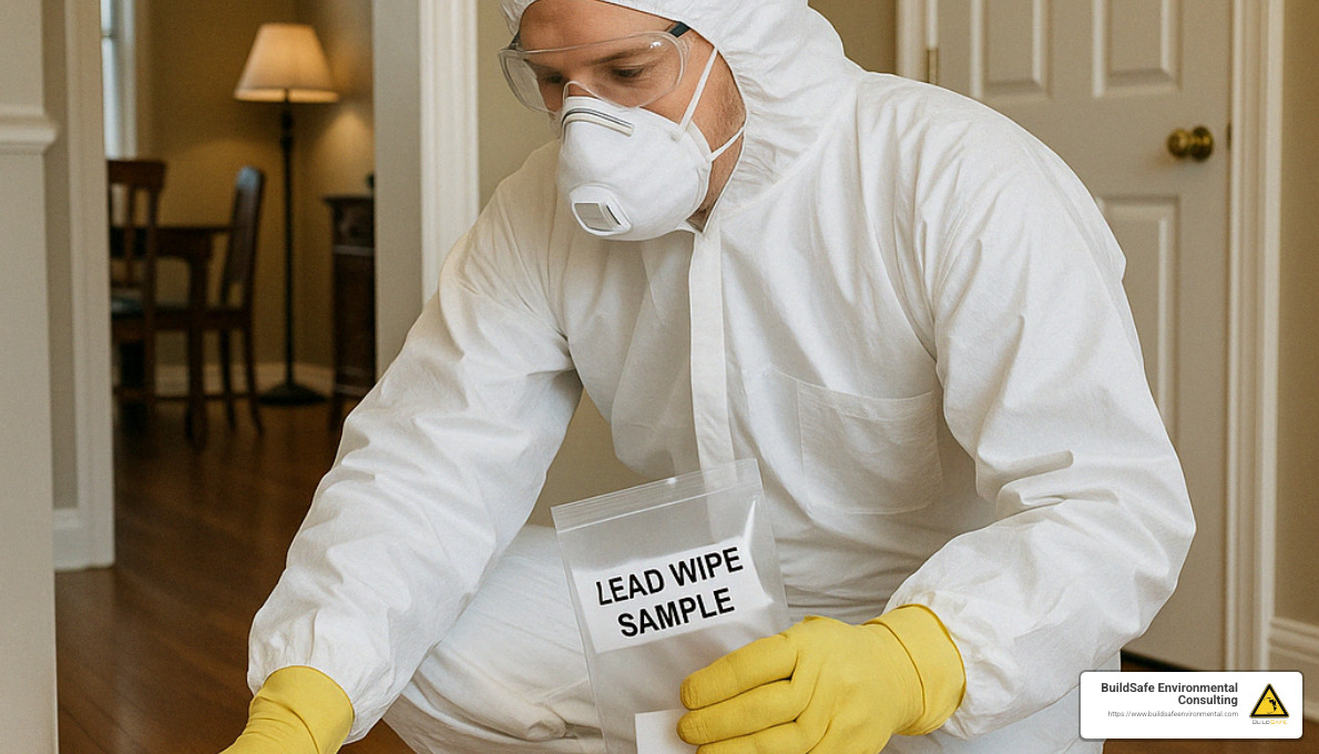 Lead inspector collecting dust wipe samples - lead testing companies