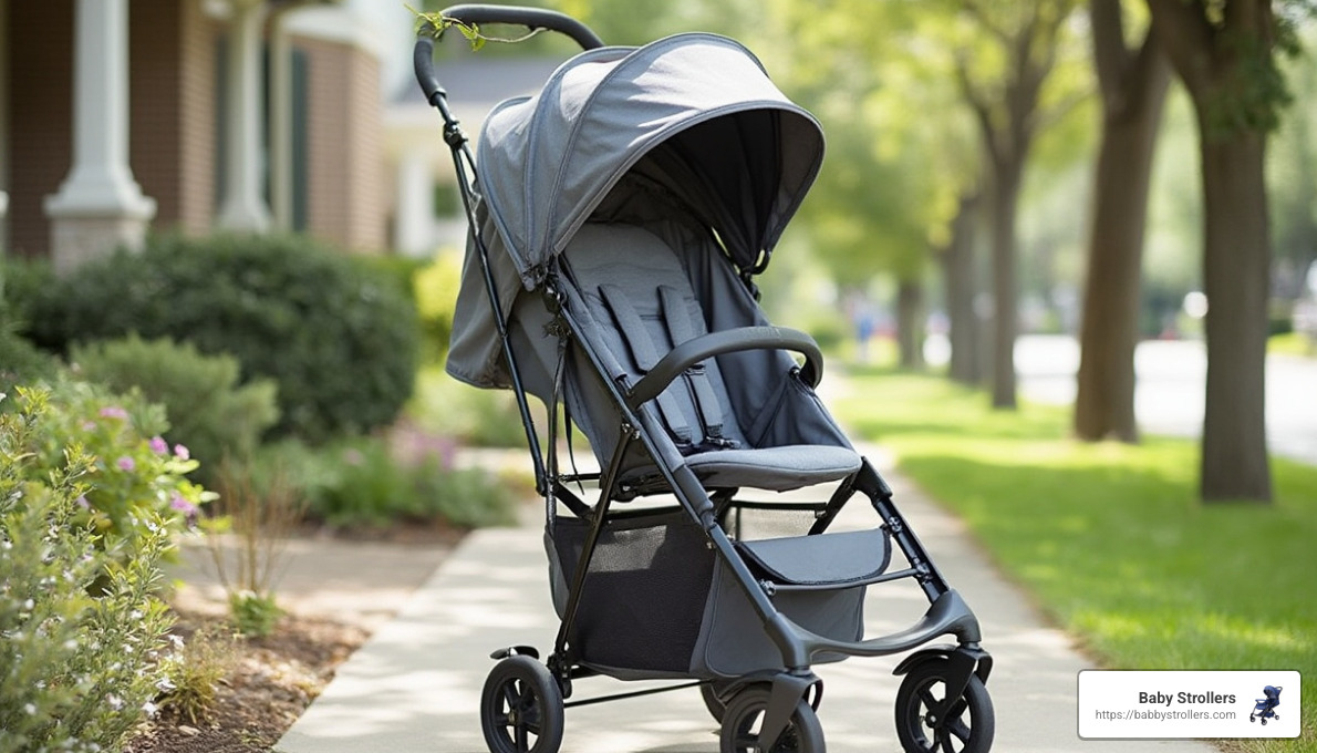 stroller with large canopy, quality suspension wheels, and ample storage - newborn stroller features