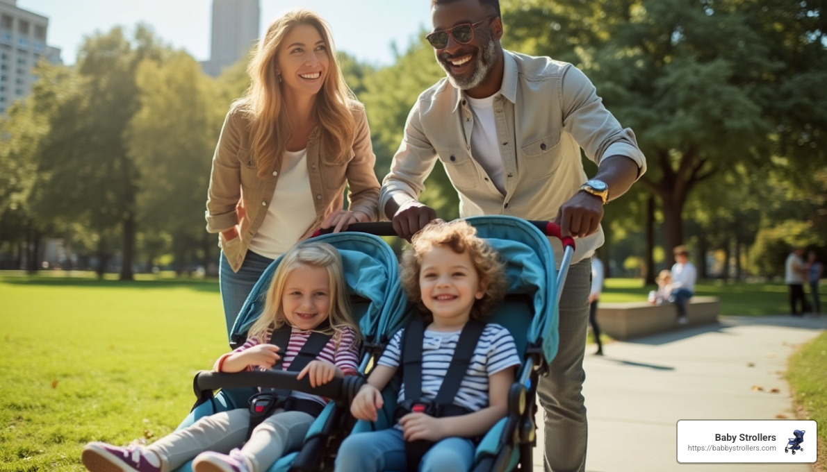 happy family with double stroller - double stroller clearance