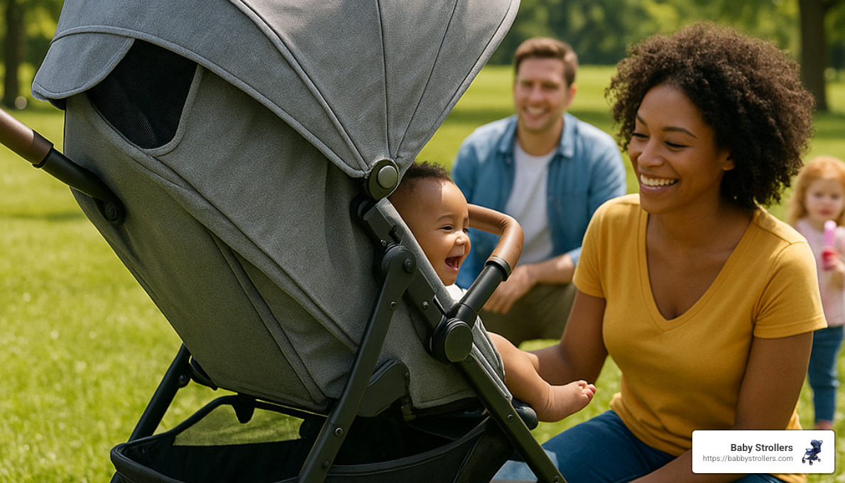 stroller with large extendable UPF canopy - how to protect baby from sun in stroller