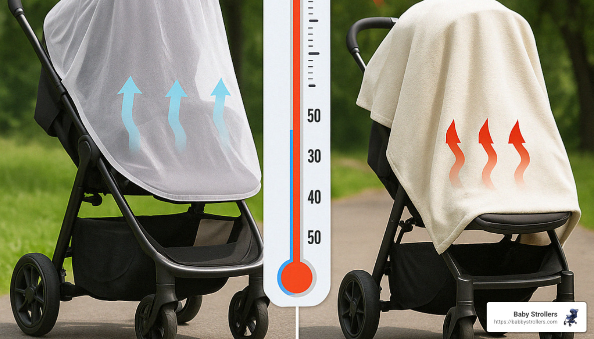 comparison of proper stroller ventilation vs dangerous blanket covering - how to protect baby from sun in stroller