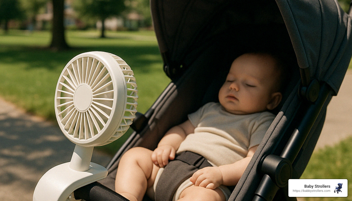 stroller with attached portable fan - how to protect baby from sun in stroller