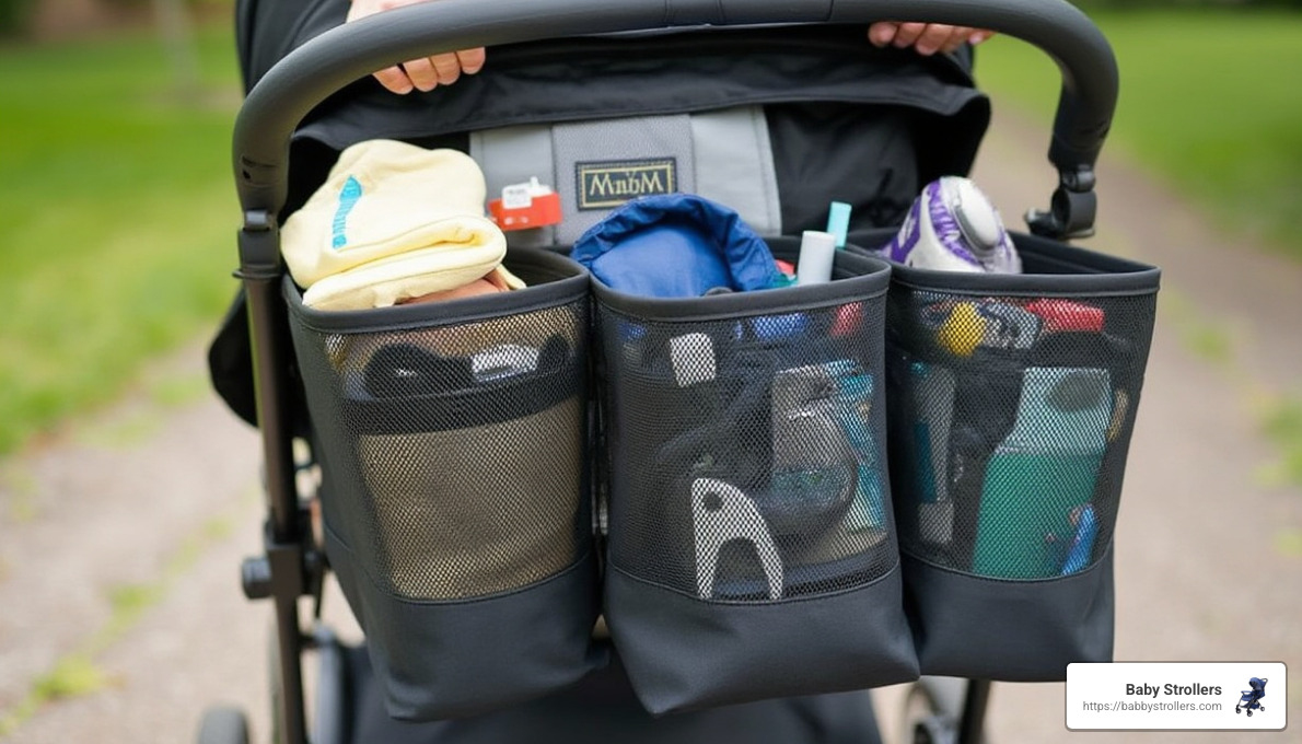 stroller with proper weight distribution in storage basket - stroller with storage