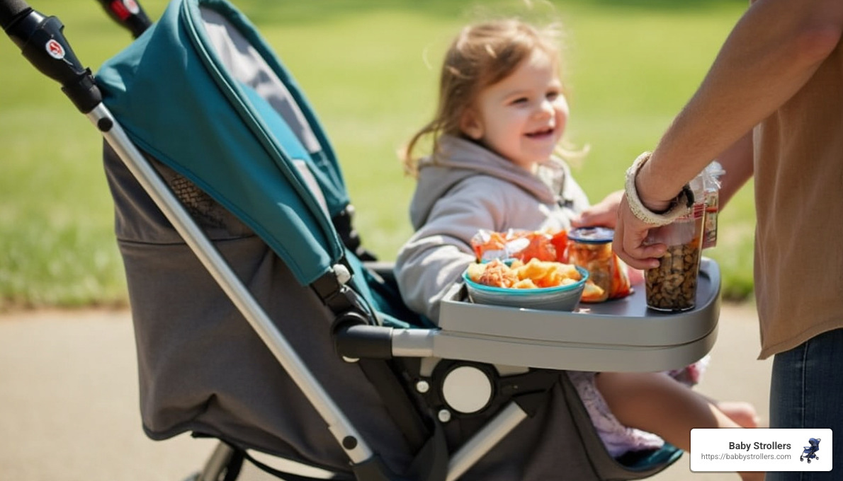 ergobaby stroller snack tray features - ergobaby stroller snack tray
