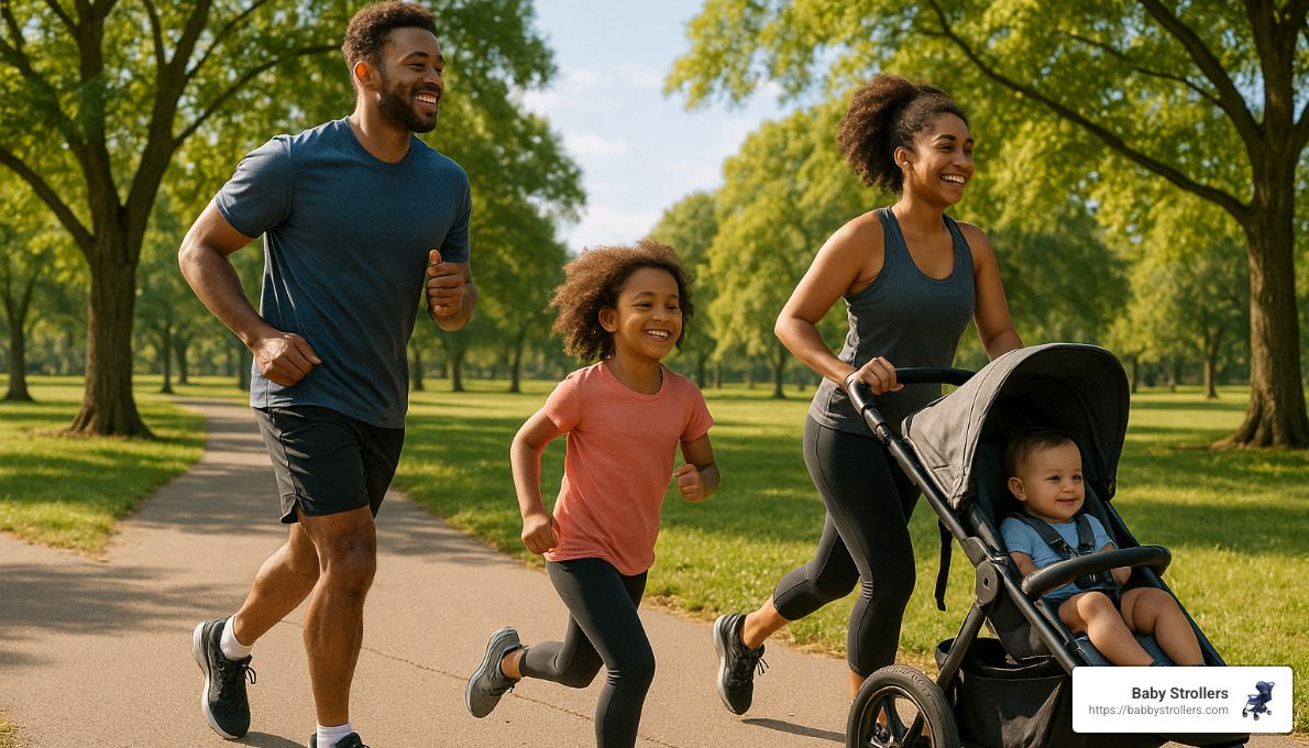 family jogging with stroller in park - Jogging strollers under $200
