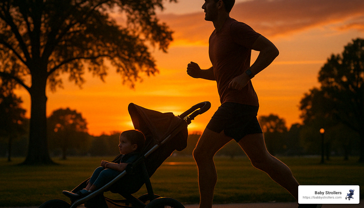 Parent and child enjoying a sunset jog with a stroller - Jogging strollers under $200