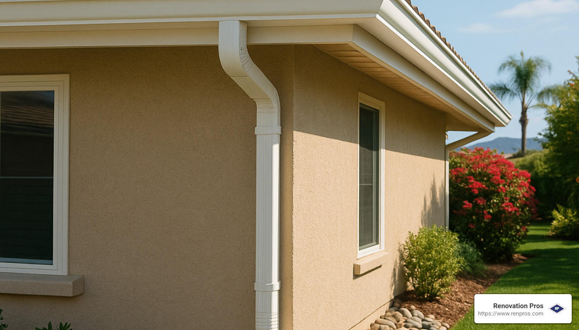Well-maintained gutters on a beautiful Temecula home with proper drainage system - clogged gutters water damage temecula Well-maintained gutters on a beautiful Temecula home with proper drainage system - clogged gutters water damage temecula