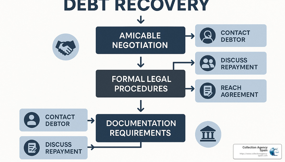 flowchart showing steps in debt recovery - recouvrement de créances Espagne