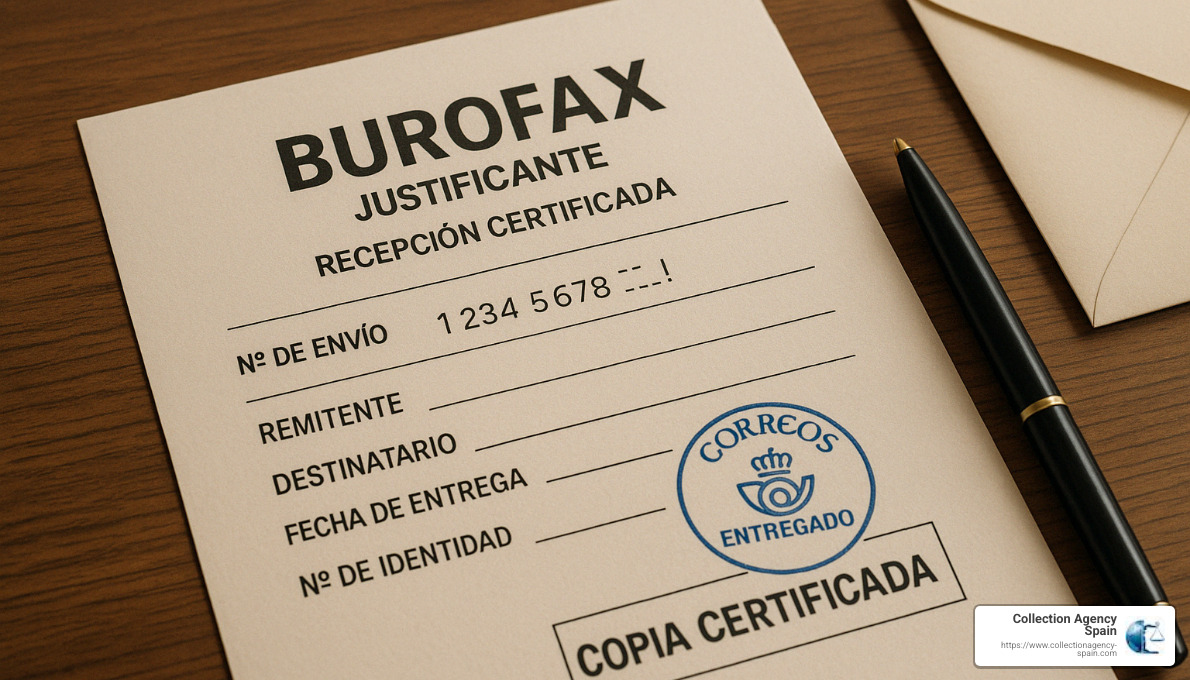 burofax receipt - recouvrement de créances Espagne
