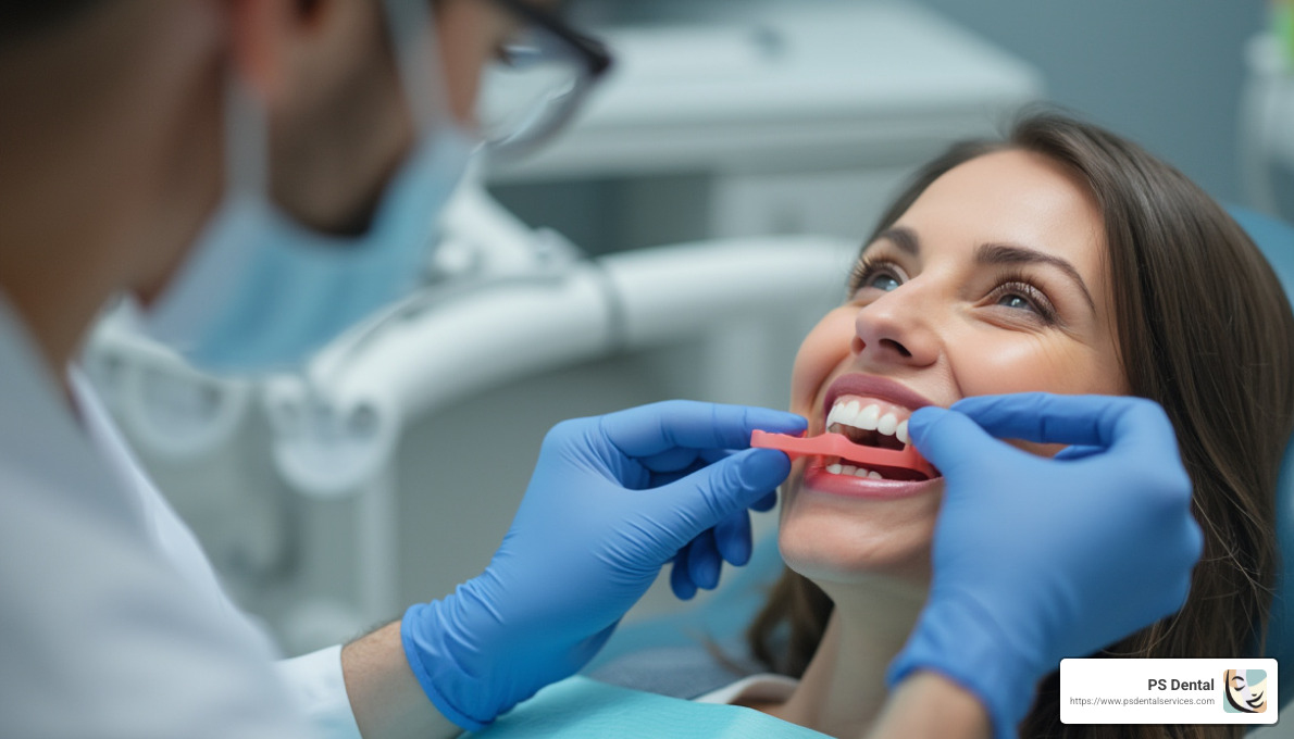 dental professional fitting a bite guard - most comfortable bite guard
