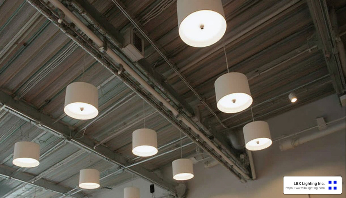 Color temperature spectrum showing warm to cool light with applications - LED lighting for high ceilings