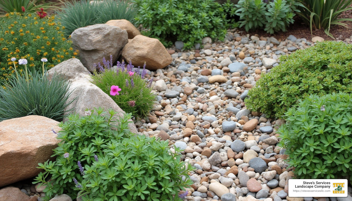xeriscaping with native plants and decorative rocks - lawn removal service