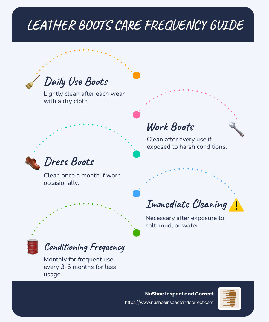 conditioning frequency chart - how to clean leather boots infographic infographic-line-5-steps-blues-accent_colors