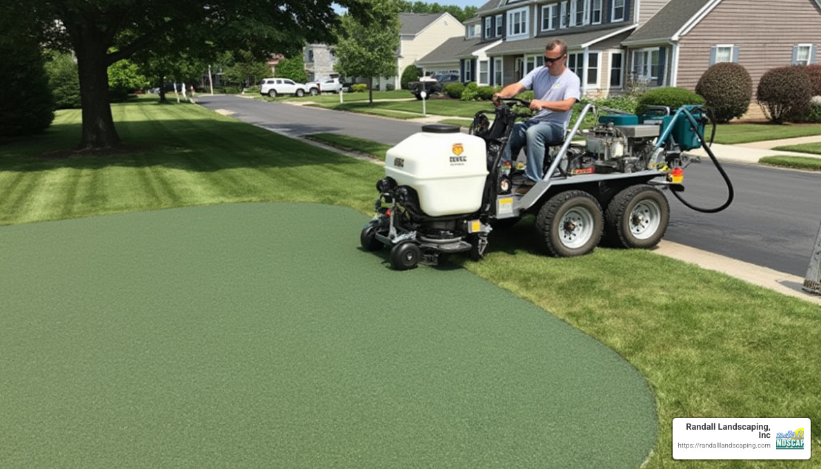 hydroseeding equipment in action on a Methuen property - hydroseeding methuen ma