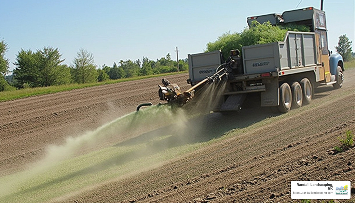 hydroseeding equipment applying slurry to control erosion on a slope - hydroseeding methuen ma