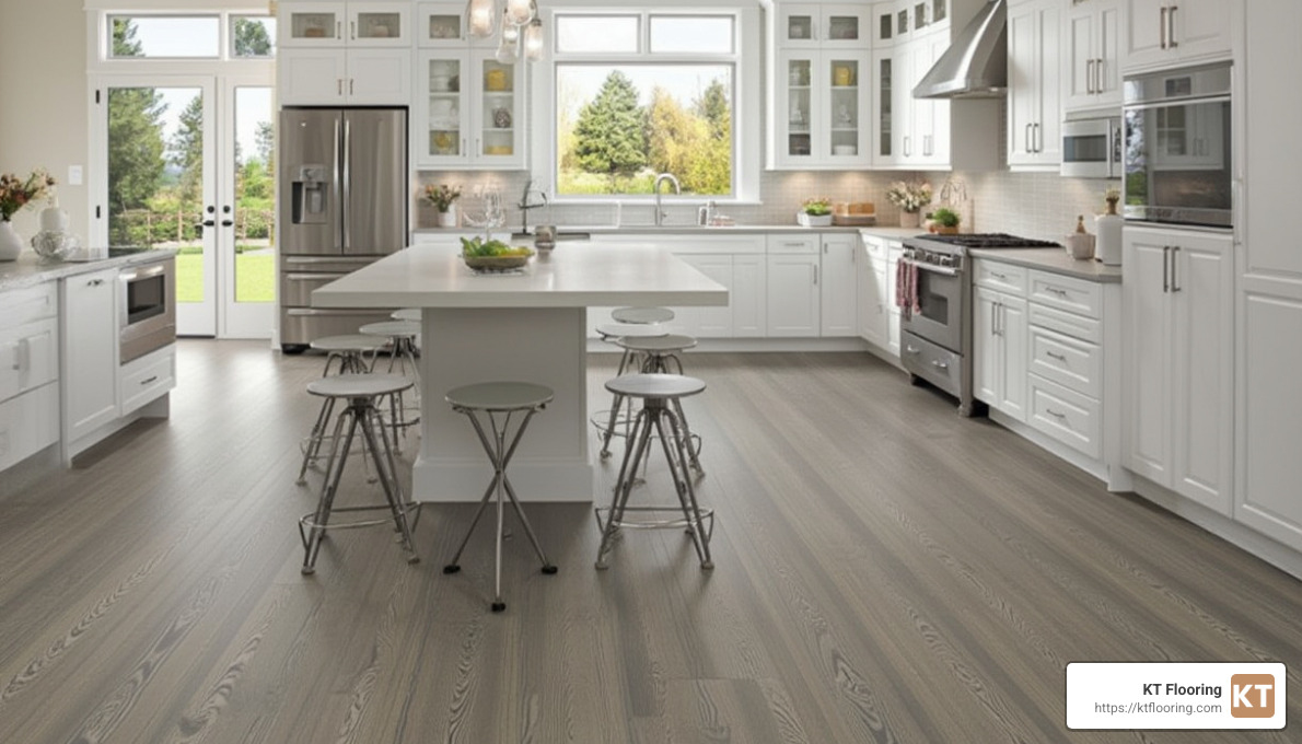beautiful vinyl waterproof floor in modern kitchen - vinyl waterproof flooring
