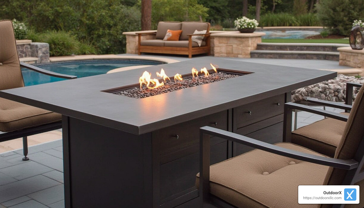 rectangular fire pit table with seating - Backyard Firepits