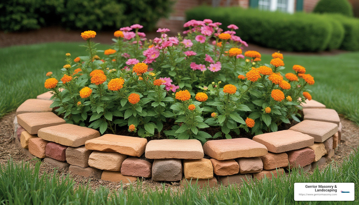sandstone garden edging with colorful variety - Decorative stone garden edging