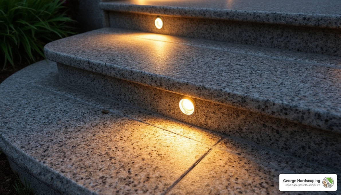 granite steps with integrated lighting - granite steps design ideas
