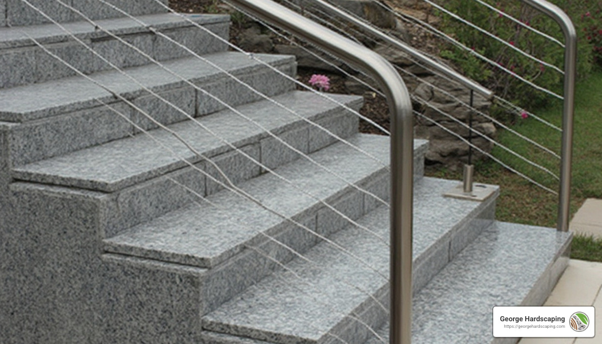 granite steps with metal railings - granite steps design ideas